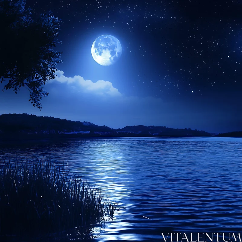 AI ART Moonlit Lake with Starry Night Sky