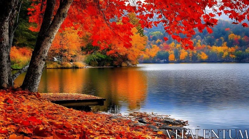 Autumnal Reflection at a Tranquil Lake AI Image