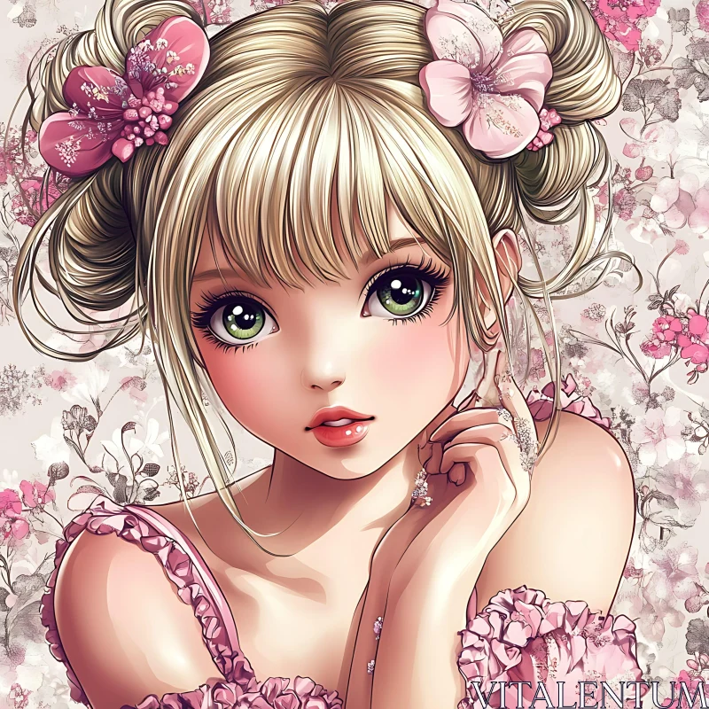 Floral Adorned Anime Character AI Image