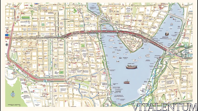 Intricate City Street and River Map AI Image