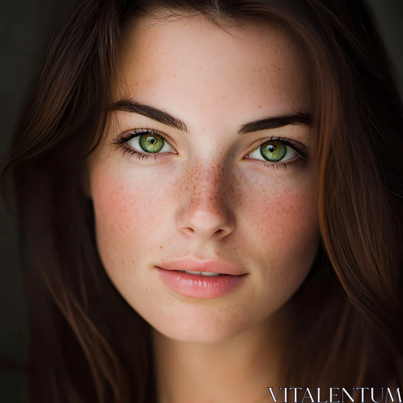 Portrait of a Young Woman with Freckles and Green Eyes AI Image