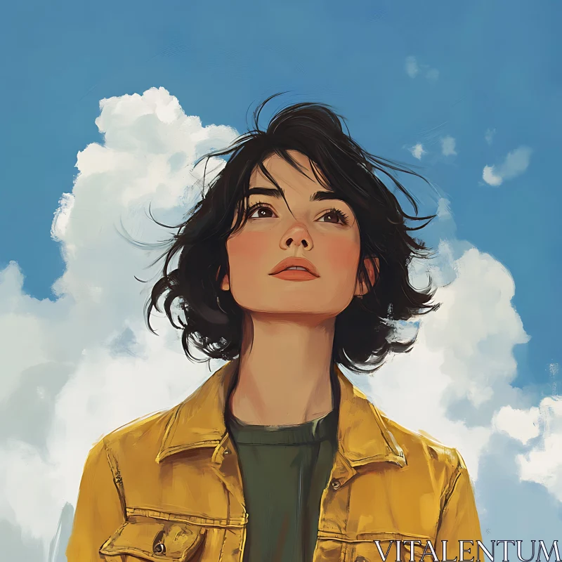 Woman in Yellow Jacket Under Blue Sky AI Image