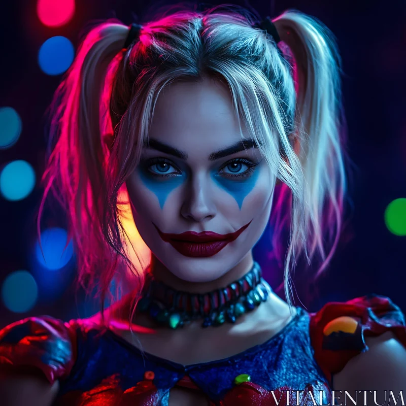 AI ART Dramatic Clown Female in Vibrant Lighting