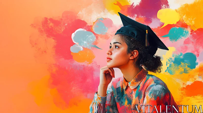 Contemplative Graduate Amidst Vibrant Colors AI Image