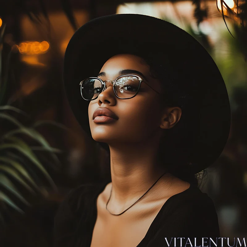 AI ART Stylish Woman Gazing Upward in Gentle Light