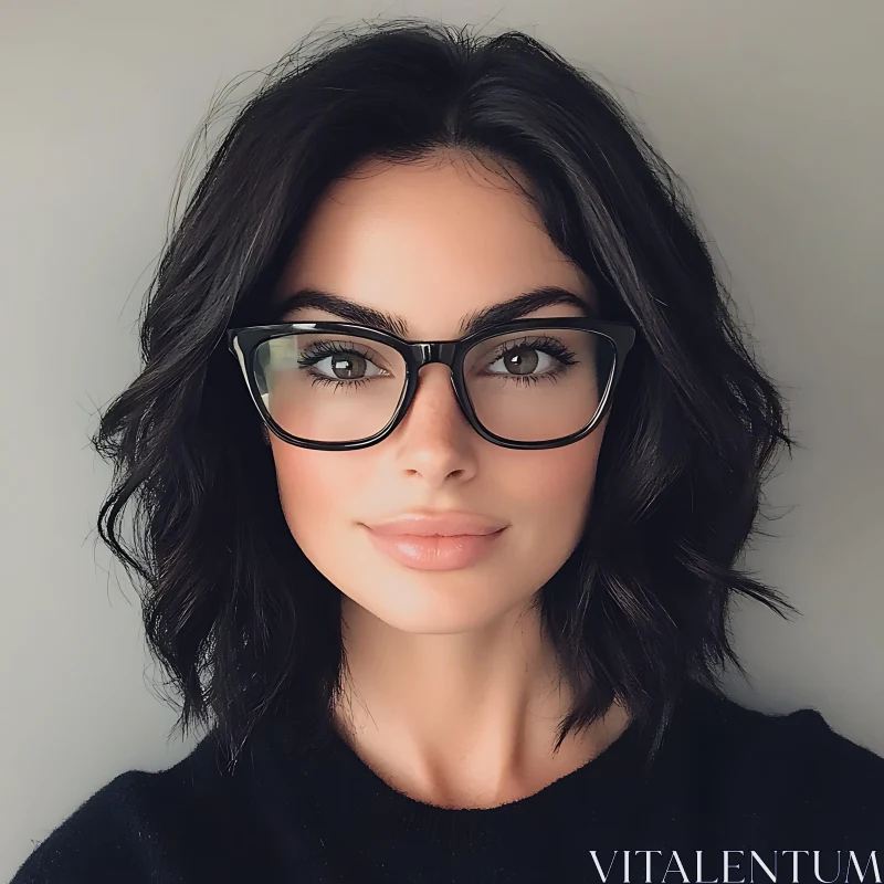 Stylish Woman with Short Hair and Glasses AI Image