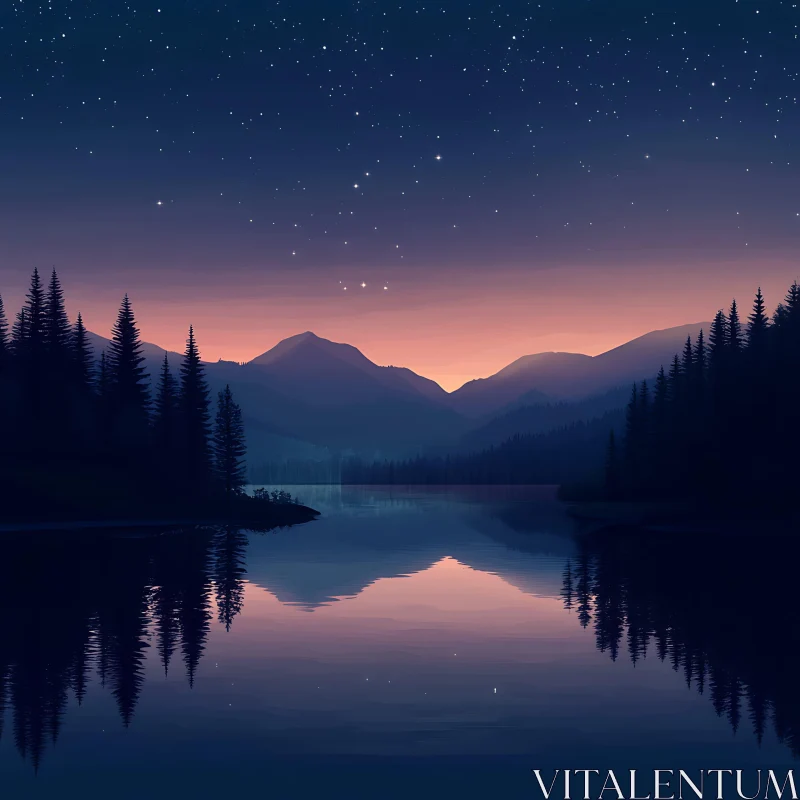 AI ART Tranquil Lake Under a Starry Twilight