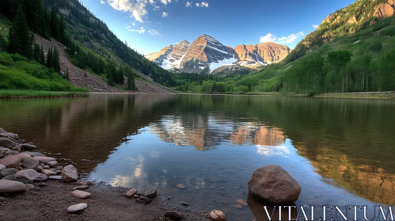 Tranquil Lake with Mountain Scenery AI Image