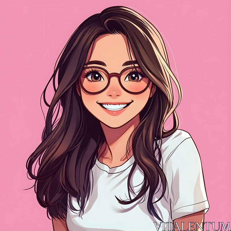 Smiling Anime Girl with Glasses AI Image