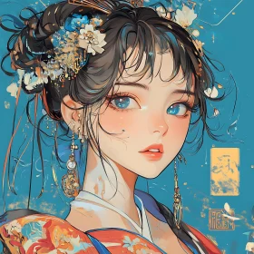 Elegant Anime Woman in Traditional Dress