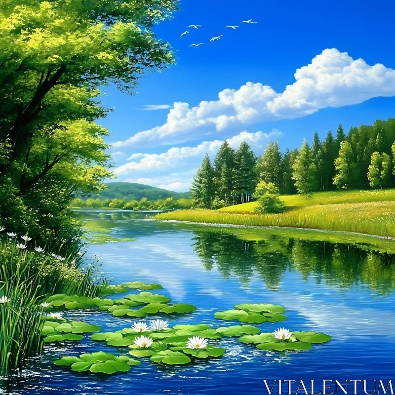 Tranquil Summer Day by the Lake AI Image