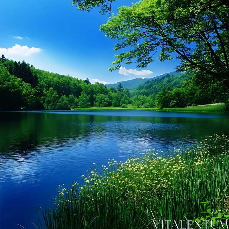 Peaceful Lake with Forest Reflections AI Image