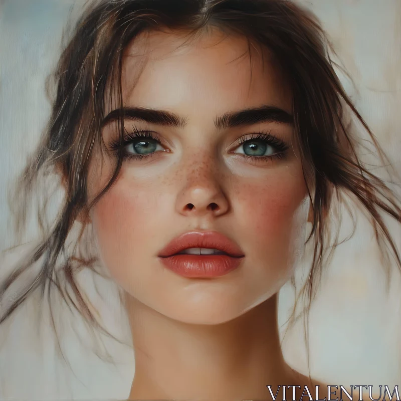 Realistic Portrait of a Freckled Woman AI Image