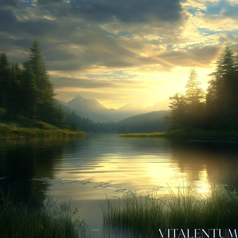 Golden Hour by the Tranquil Lake