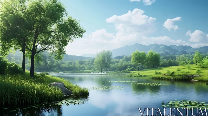 Tranquil Lakeside Scene with Mountains Tranquil Lakeside Scene with Mountains