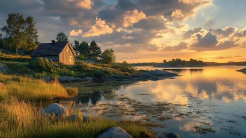 Peaceful Sunset by the Lake with Reflections
