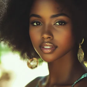Beauty of Afro Woman with Gleaming Skin and Earrings
