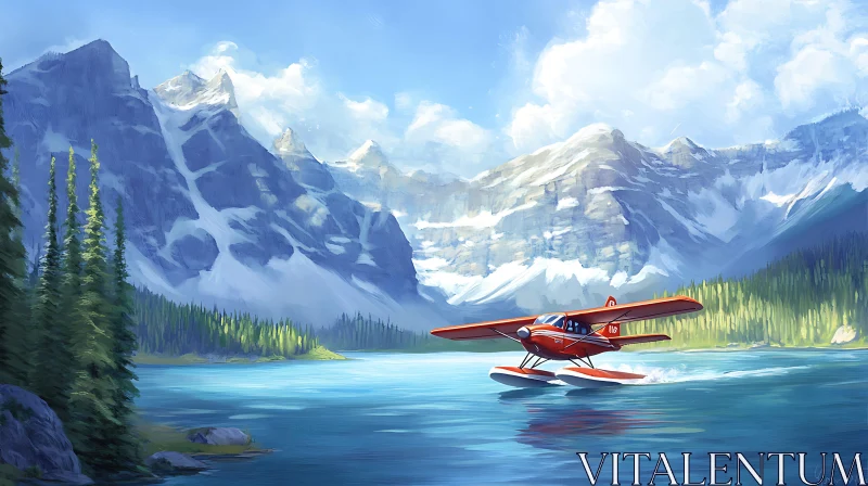 A Serene Seaplane Landing Amidst Majestic Mountains A Serene Seaplane Landing Amidst Majestic Mountains