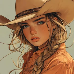 Blonde Cowgirl with Braid and Freckles