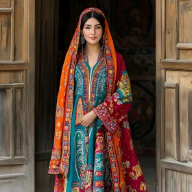 Graceful Woman in Ornate Traditional Dress