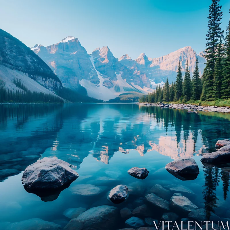 Peaceful Mountain Scene with Reflective Waters AI Image