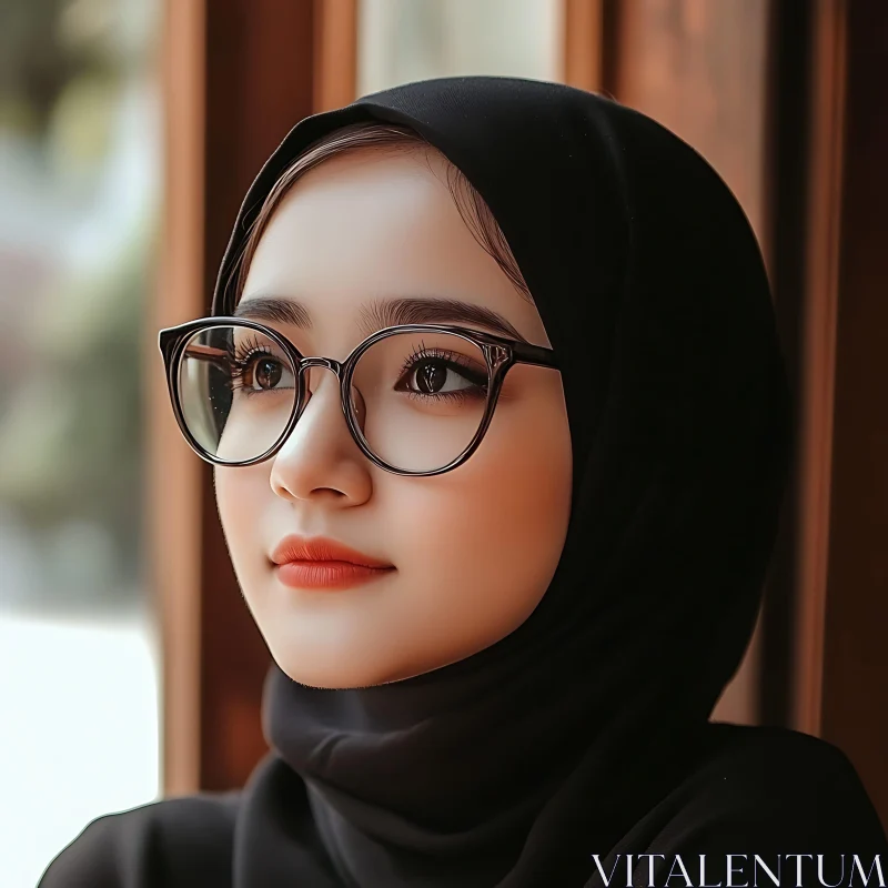 Peaceful Portrait of a Woman with Glasses and Hijab Peaceful Portrait of a Woman with Glasses and Hijab