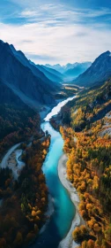 Serene Autumn Valley Landscape with River and Mountains