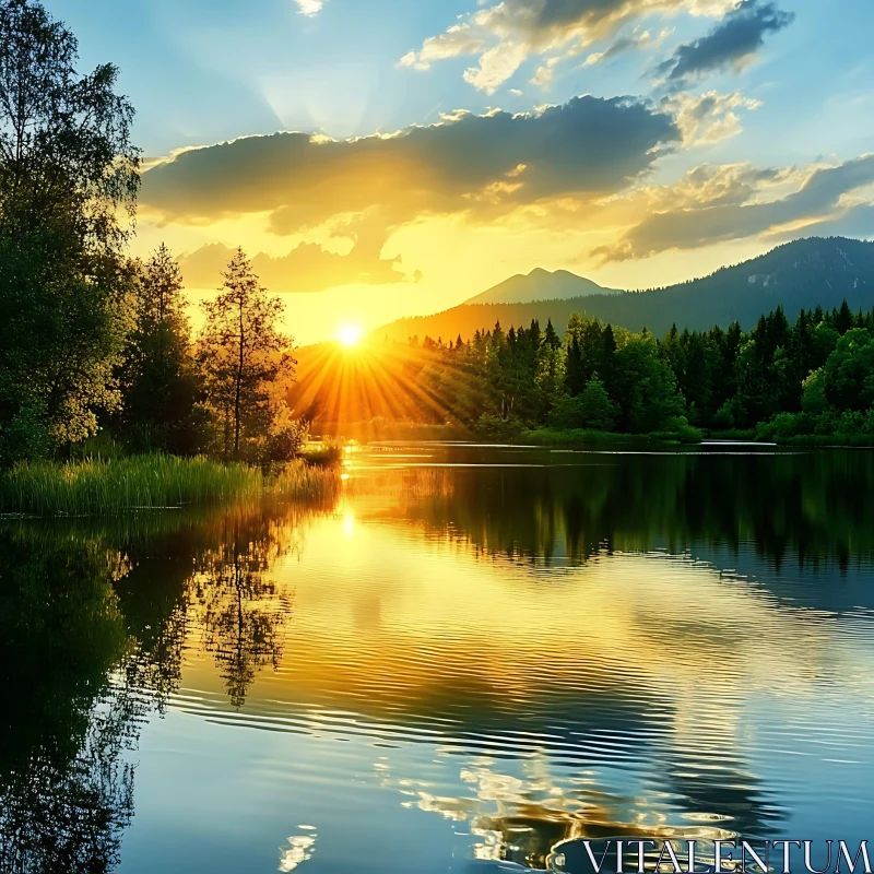 Sunset Reflections on a Peaceful Lake AI Image