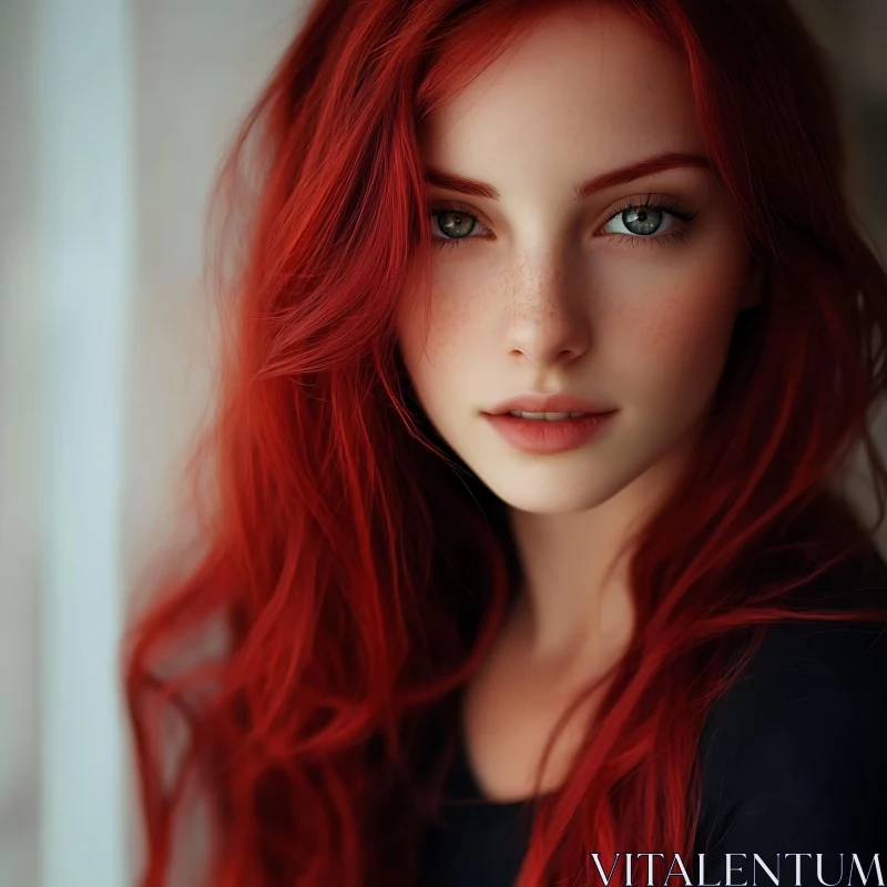 Captivating Red-Haired Portrait AI Image