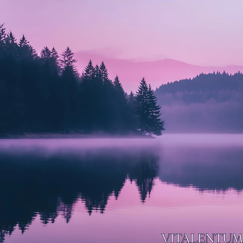 Misty Twilight by the Lakeside AI Image