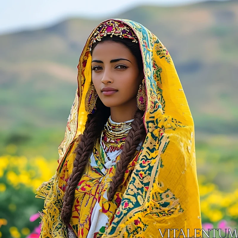 Cultural Woman in Vibrant Traditional Clothing AI Image