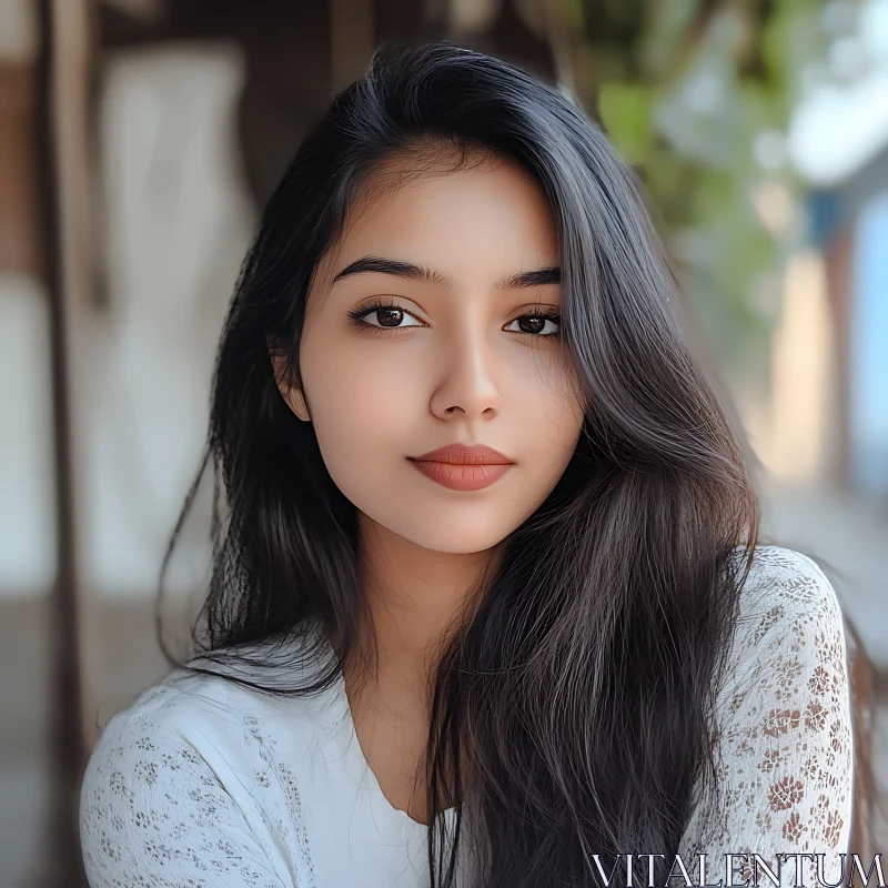 Serene Outdoor Portrait of a Beautiful Woman AI Image