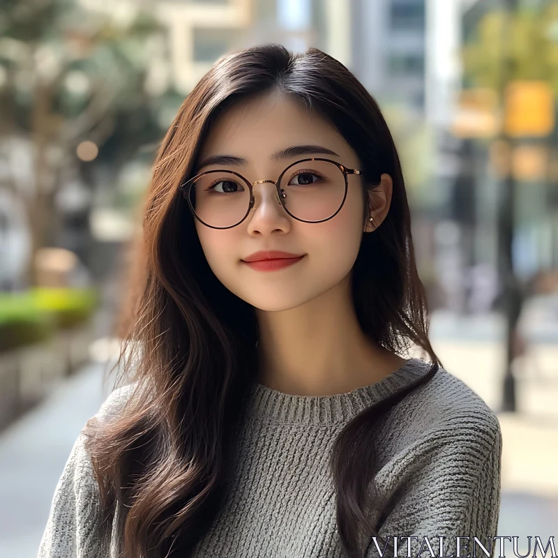 Urban Portrait of a Woman with Glasses AI Image