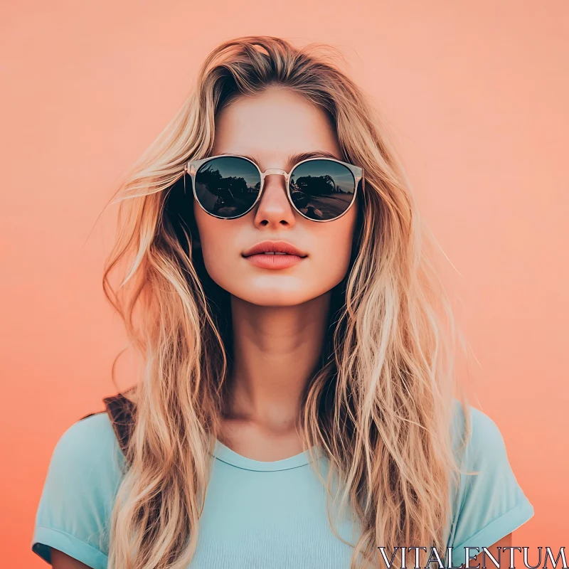 Fashionable Blonde Woman in Round Sunglasses AI Image