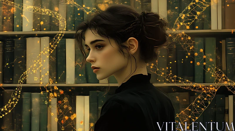 Dreamy Profile of a Woman with Golden Lights AI Image