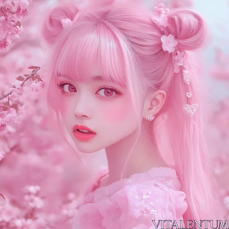 AI ART Anime Girl Amidst Cherry Blossoms