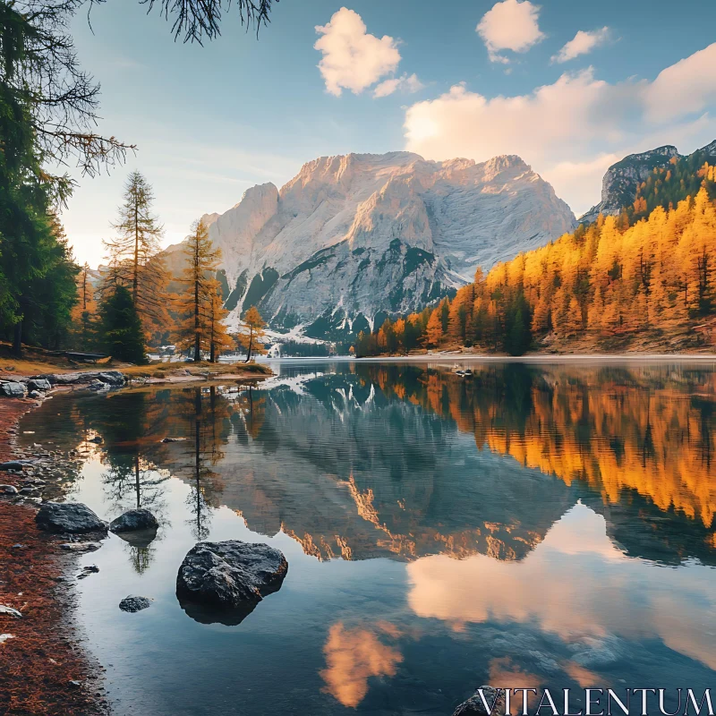 Serene Mountain Lake in Autumn AI Image