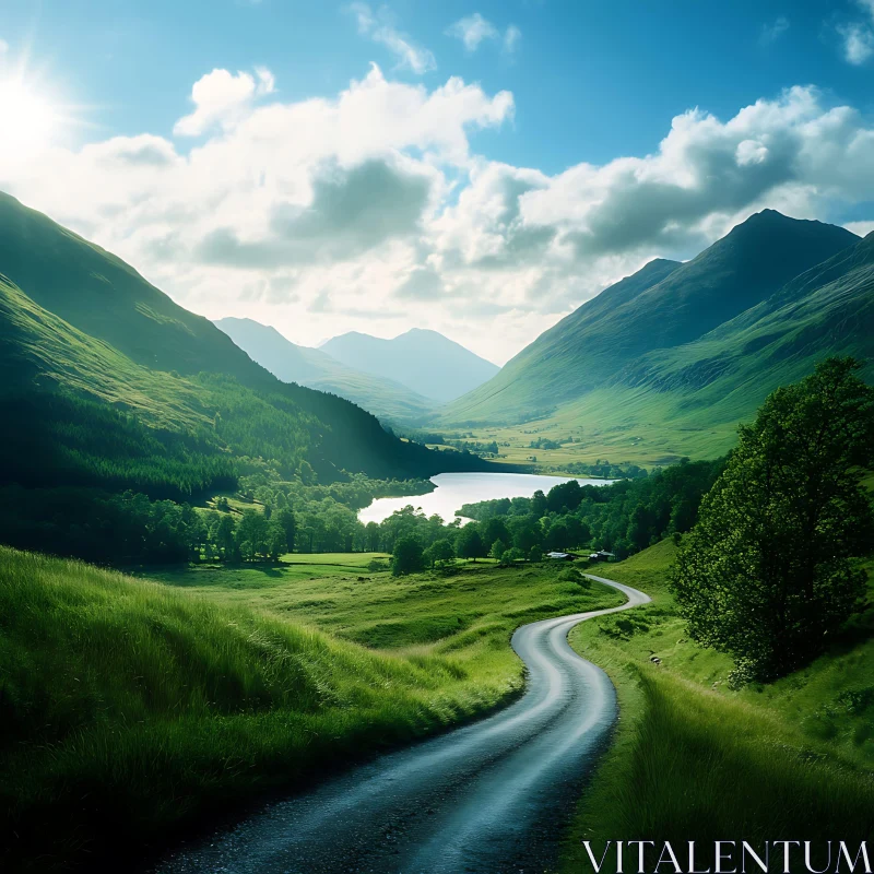 Tranquil Scenic Drive in Mountainous Valley AI Image