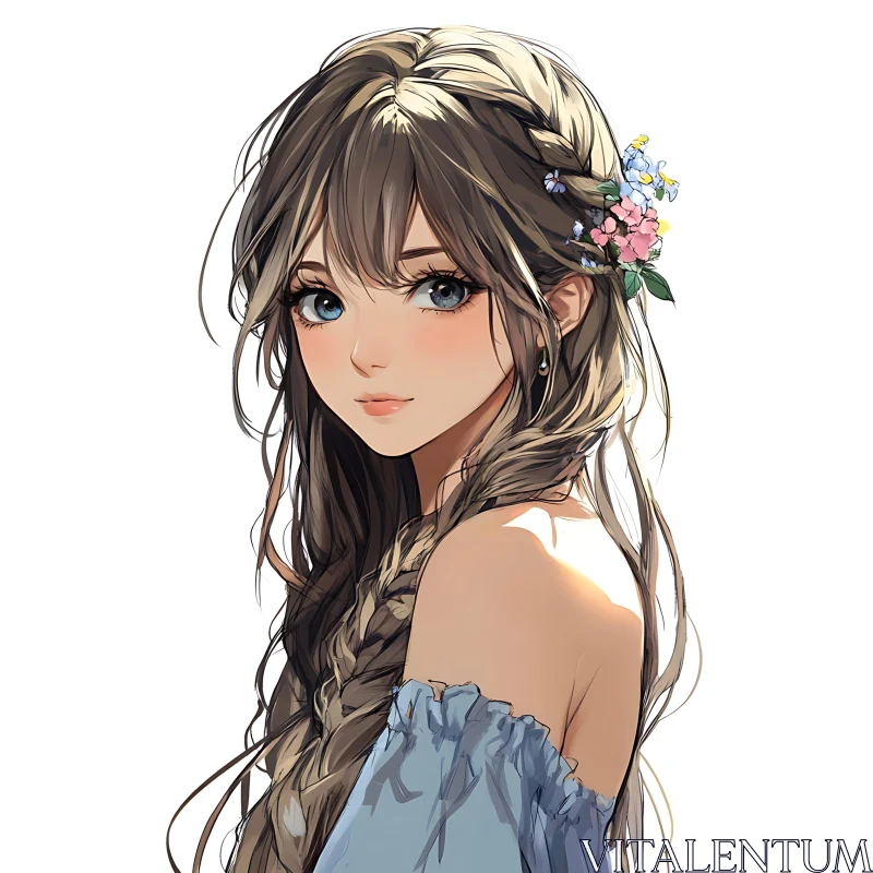 Portrait of a Woman with Flowers in Her Hair AI Image