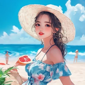 Summer Beach Art - Woman with Fruit