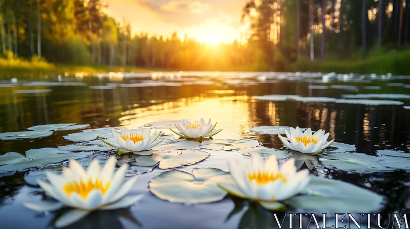 AI ART Peaceful Lilies in Golden Sunset