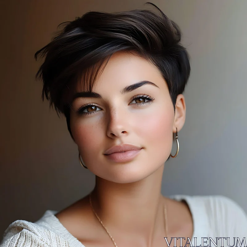 Stylish Woman with Short Dark Hair Portrait AI Image