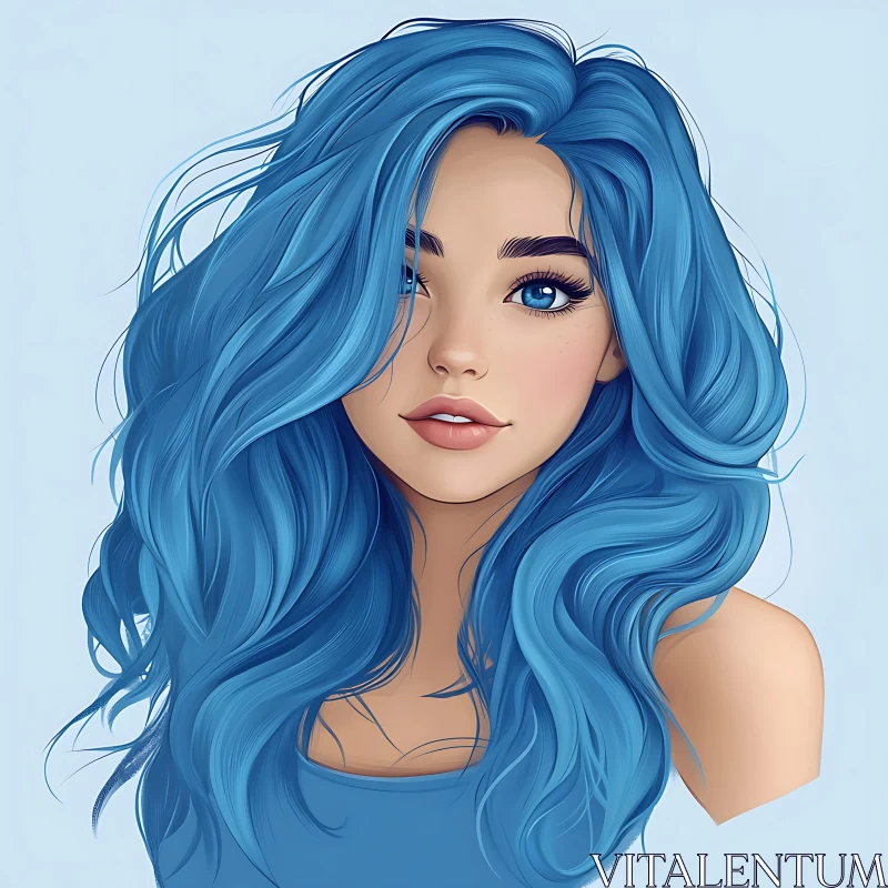 Blue-Haired Woman Digital Art Portrait AI Image