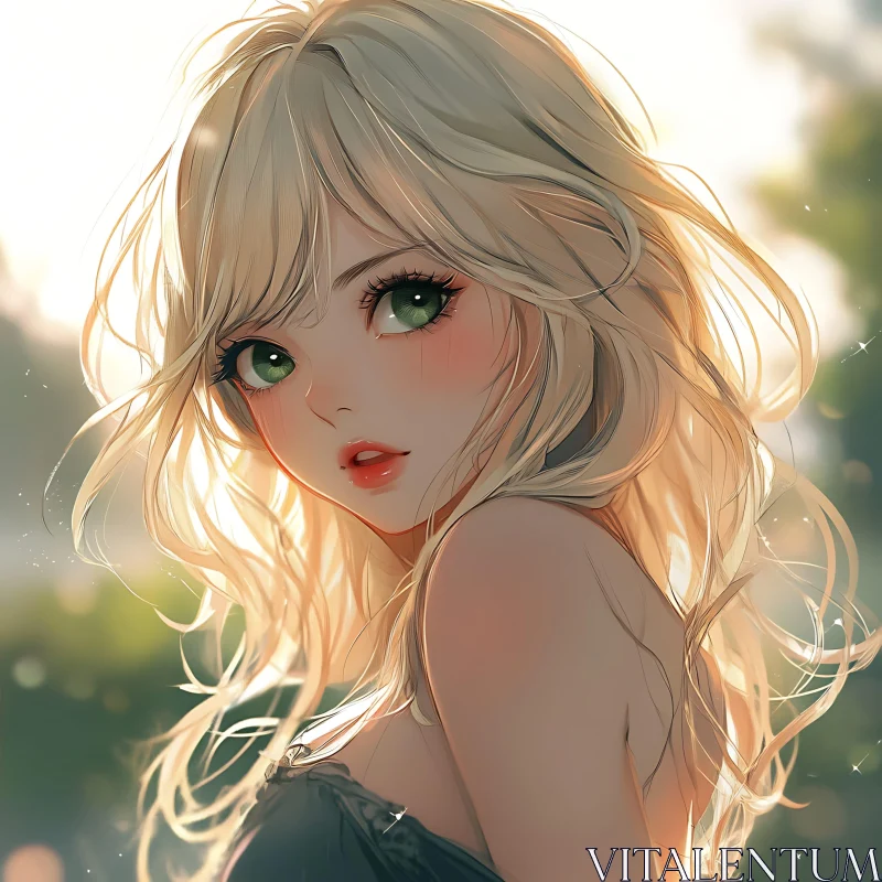 Blonde Anime Girl with Green Eyes AI Image