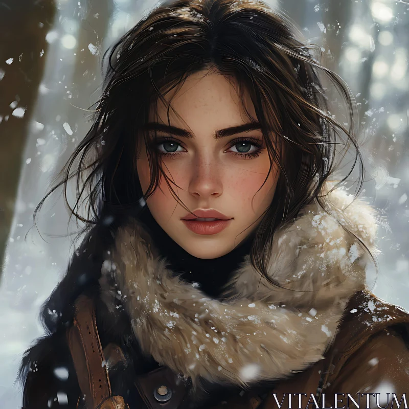 Winter Portrait of a Young Woman AI Image