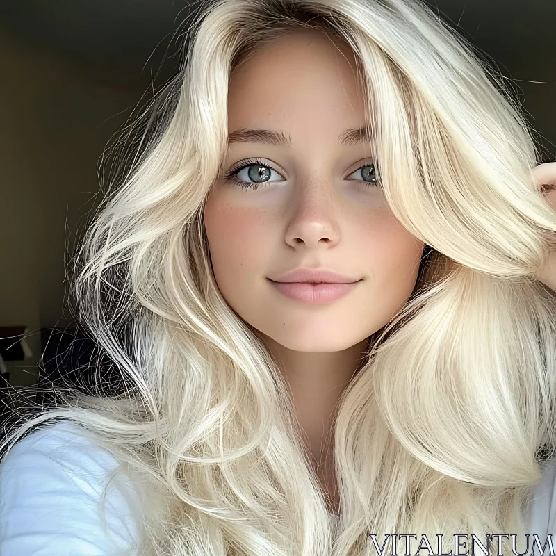 AI ART Blonde Woman with Long Hair Portrait