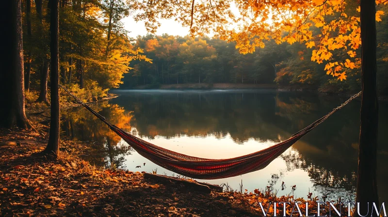 Peaceful Fall Scene by the Lake AI Image