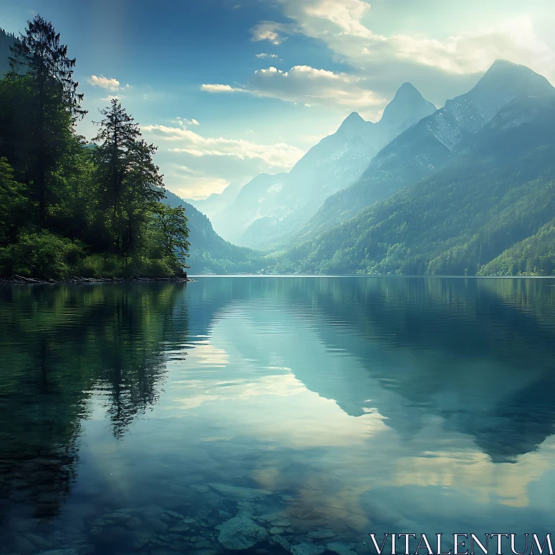 AI ART Serene Lake with Mountain Reflections