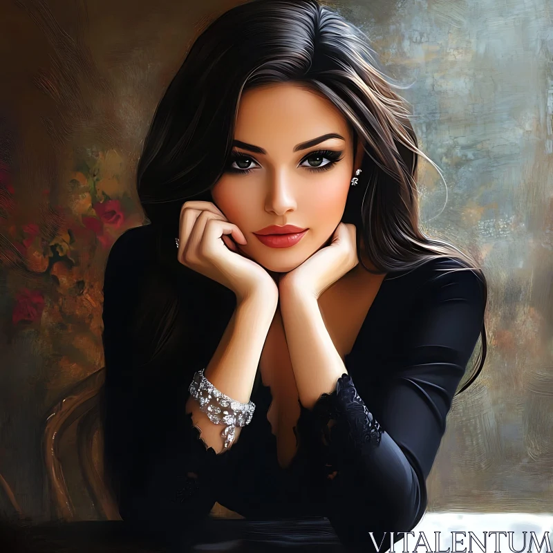 AI ART Sophisticated Woman with Dark Hair in Portrait