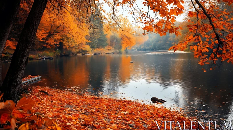 Tranquil Autumn Landscape by the River AI Image